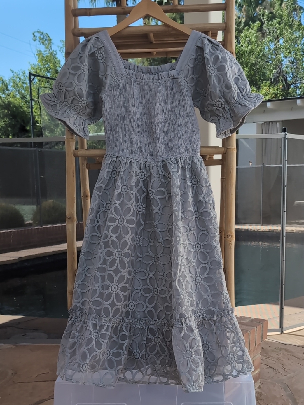 NWT Ivy City Co Light Gray Eyelet Smocked Midi Dress